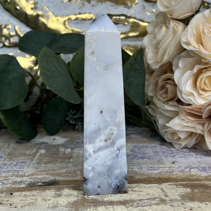 Dendritic Snow Agate Tower-The Gaia Healing Stone