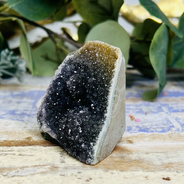 Black and Yellow Galaxy Amethyst Cutbase-The Gaia Healing Stone