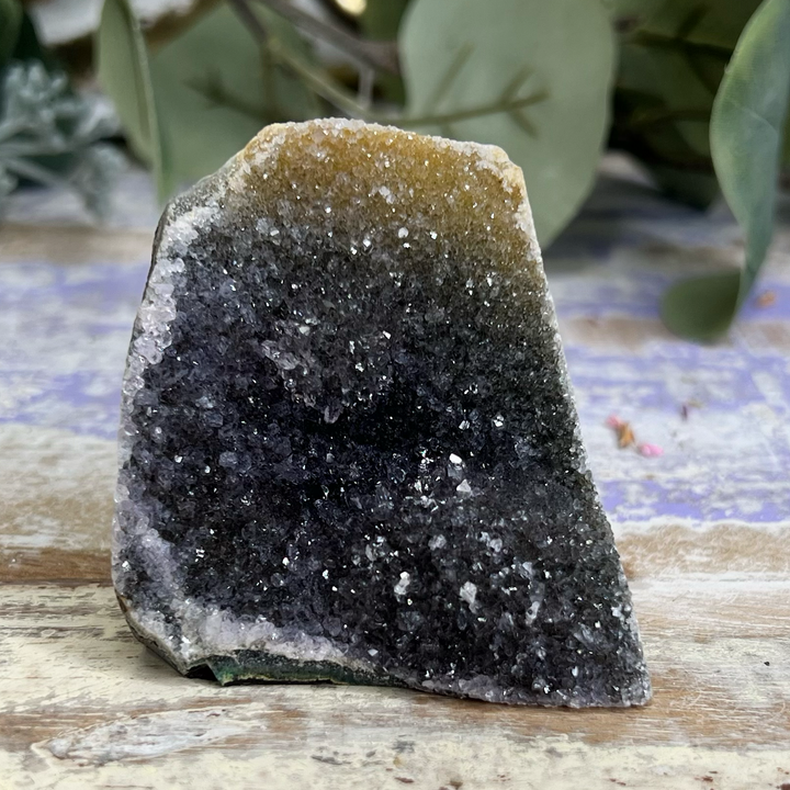 Black and Yellow Galaxy Amethyst Cutbase-The Gaia Healing Stone