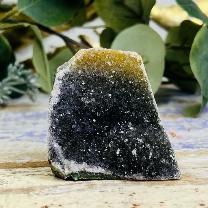 Black and Yellow Galaxy Amethyst Cutbase-The Gaia Healing Stone