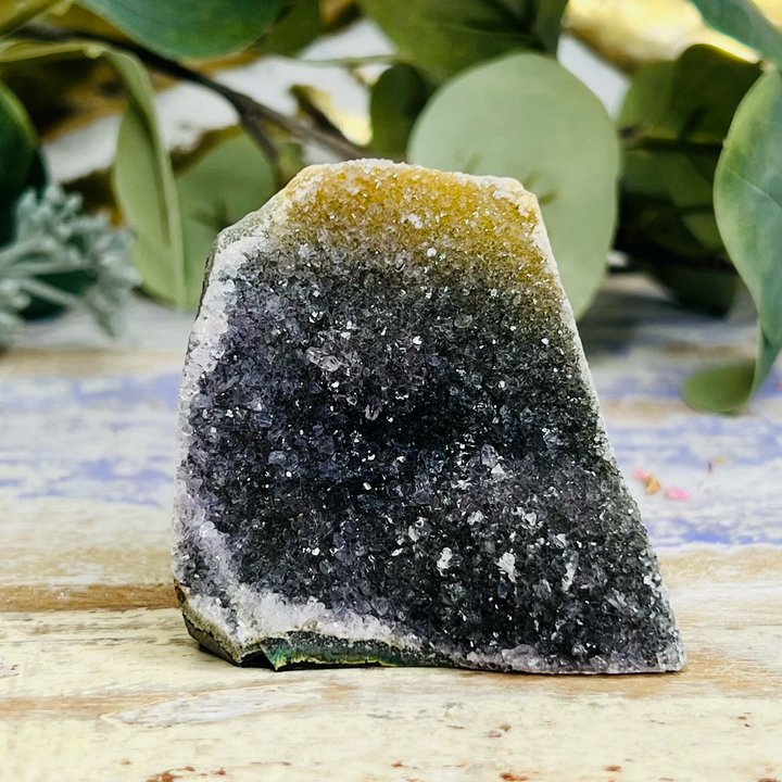 Black and Yellow Galaxy Amethyst Cutbase-The Gaia Healing Stone