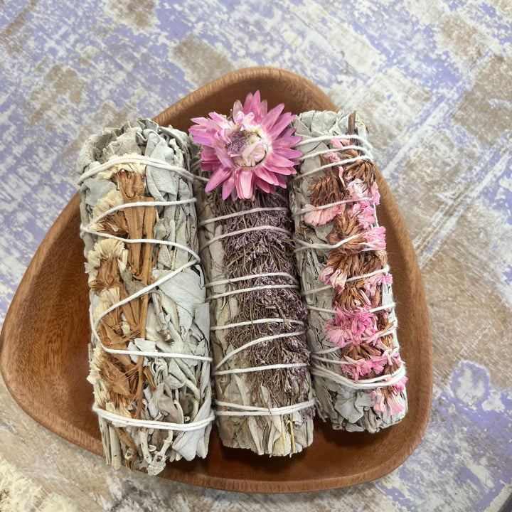 White Sage Ritual Smudge Sticks with a Variety of Floral or Fruit-The Gaia Healing Stone