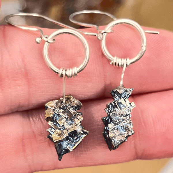 Jamie-Pyrite Dangle on Small Hoops Earrings - Handcrafted in the USA