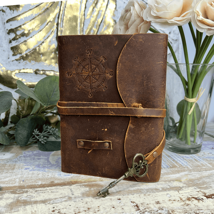 Compass Leather Journal with Parchment Paper 7in-The Gaia Healing Stone