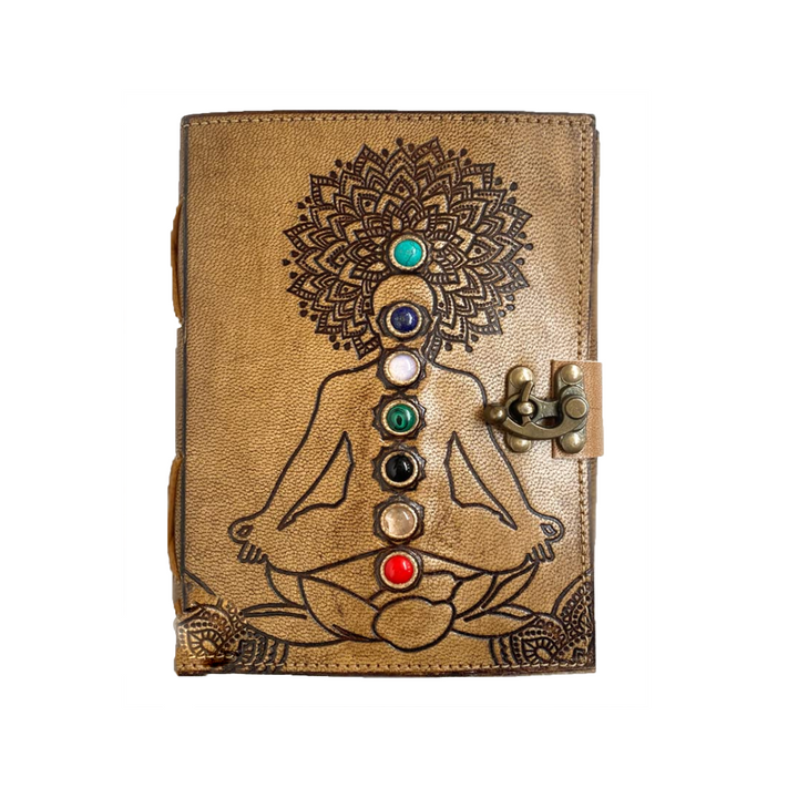 7 Chakra Crystal Leather Journal Embellished with 7 Crystals-The Gaia Healing Stone