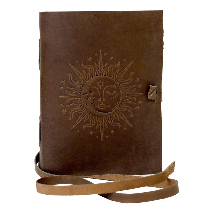 Sun & Moon Leather Journal, Notebook, Sketchbook-The Gaia Healing Stone