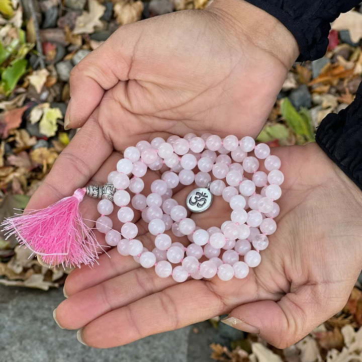 108 Bead Double Knotted Mala Prayer Necklace Rose Quartz-The Gaia Healing Stone