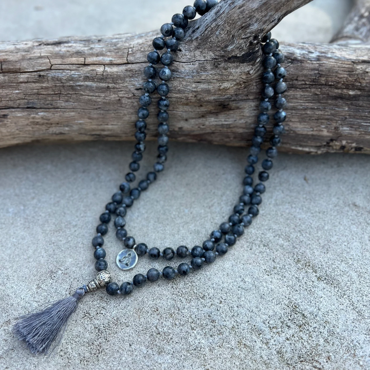 108 Beaded Double Knotted Mala Prayer Necklace Labradorite-The Gaia Healing Stone