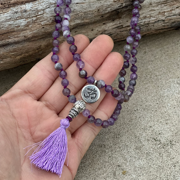 108 Beaded Double Knotted Mala Prayer Beads Amethyst-The Gaia Healing Stone
