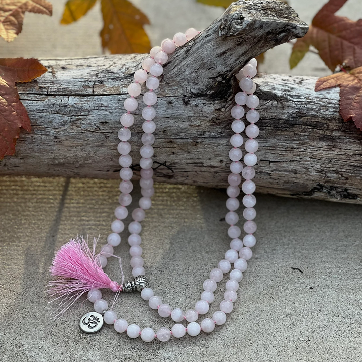 108 Bead Double Knotted Mala Prayer Necklace Rose Quartz-The Gaia Healing Stone