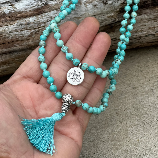 108 Beaded Double Knotted prayer Mala Turquoise