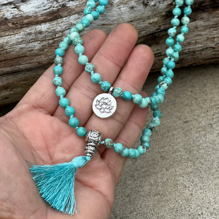 108 Beaded Double Knotted prayer Mala Turquoise-The Gaia Healing Stone