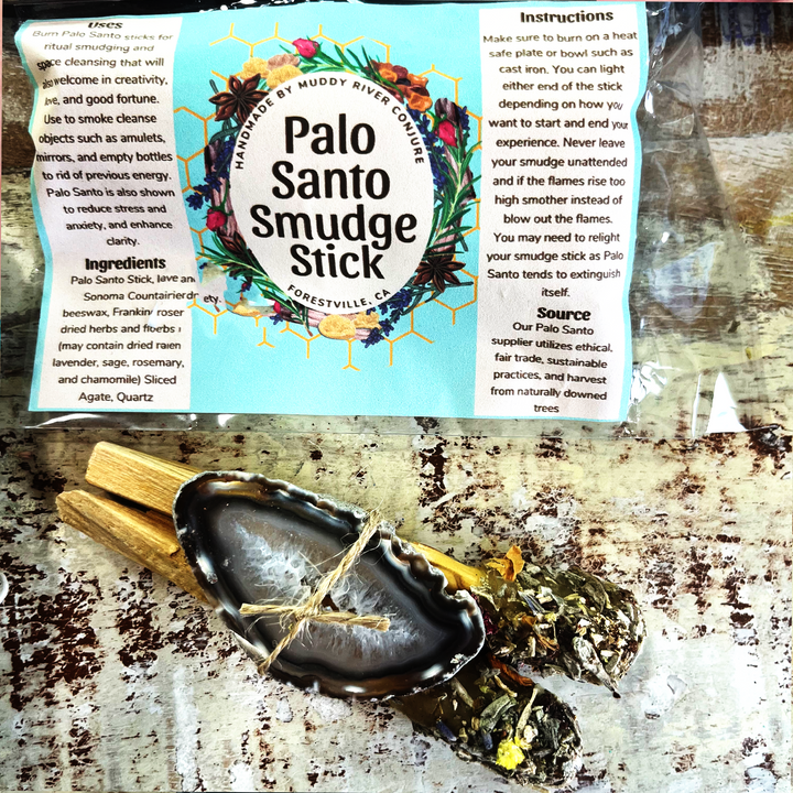 Palo Santo Smudge Stick Single with quartz piece-The Gaia Healing Stone