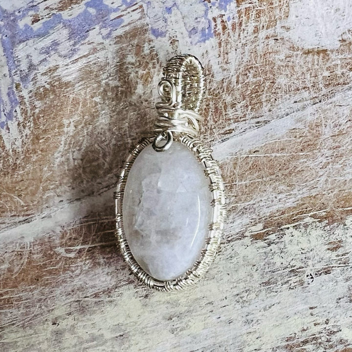 Moonstone Oval Wire Wrapped Quartz Pendant Necklace-The Gaia Healing Stone