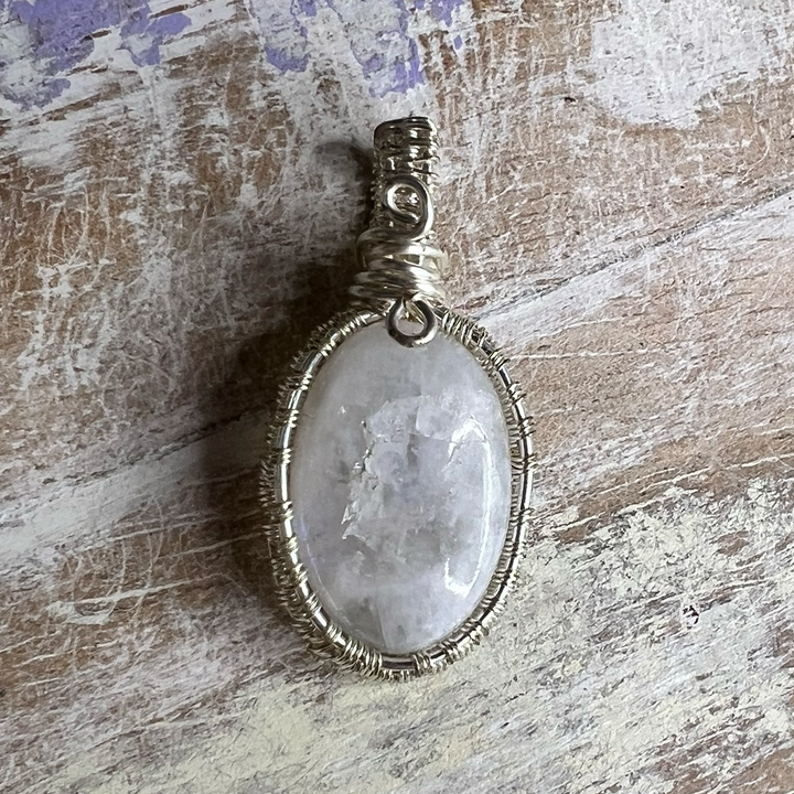 Moonstone Oval Wire Wrapped Quartz Pendant Necklace-The Gaia Healing Stone