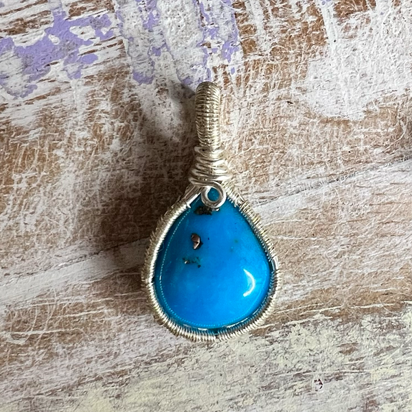 Turquoise Pendant Necklace in Gold Wire Wrapping