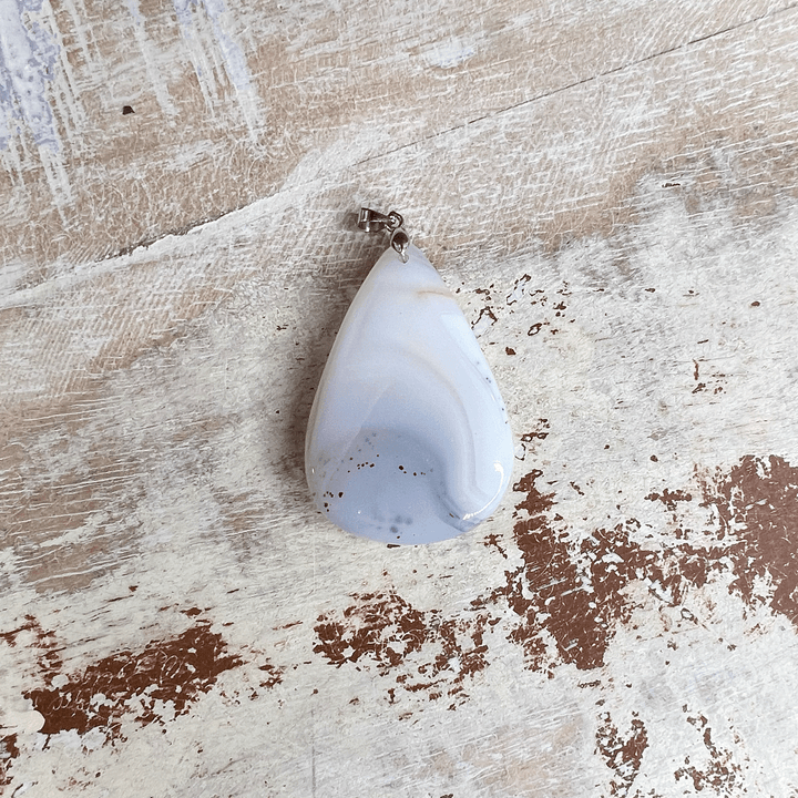 Dendritic Agate Teardrop Pendant- White/Light Grey & Tan-The Gaia Healing Stone