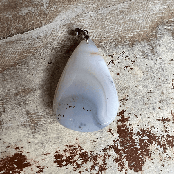 Dendritic Agate Teardrop Pendant- White/Light Grey & Tan