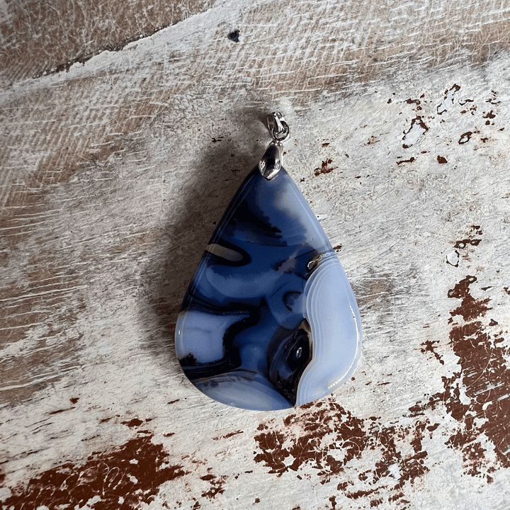 Tear Drop Dendritic Agate Pendant Necklace in Blue Tones-The Gaia Healing Stone