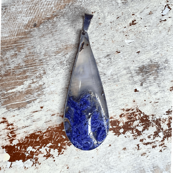 Blue Moss Agate Pendant Necklace-The Gaia Healing Stone