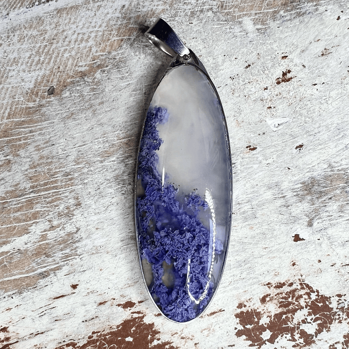 Blue Moss Agate Pendant Necklace-The Gaia Healing Stone