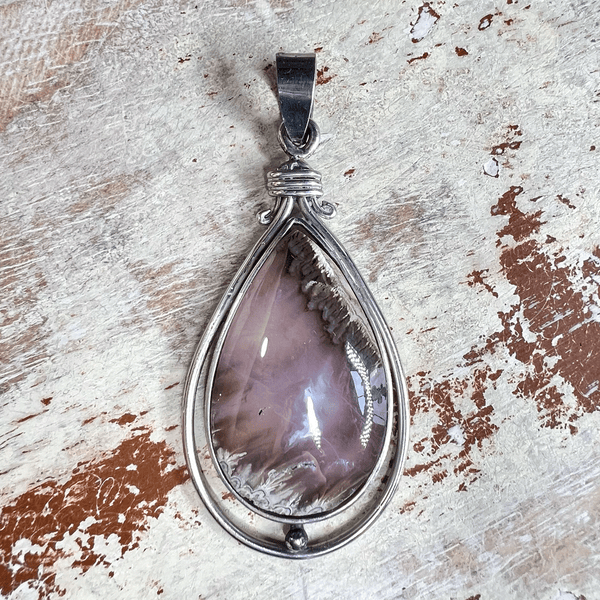 Natural Moss Agate Gemstone Pendant Teardrop  NecklaceWire Wrapped