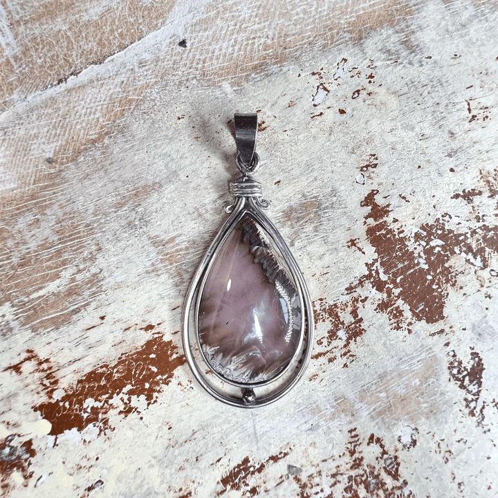 Natural Moss Agate Gemstone Pendant Teardrop NecklaceWire Wrapped-The Gaia Healing Stone