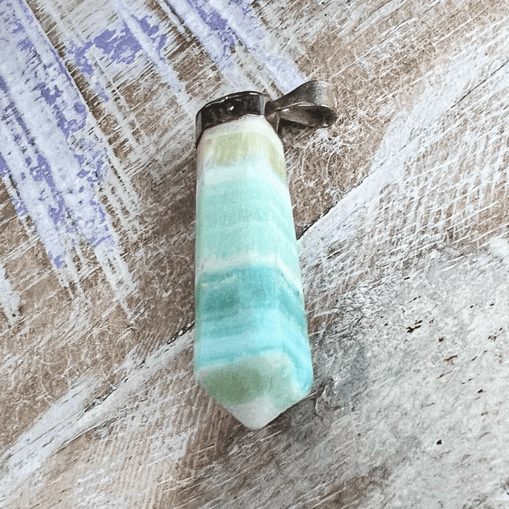 Banded Green Calcite Pendant Necklace-The Gaia Healing Stone