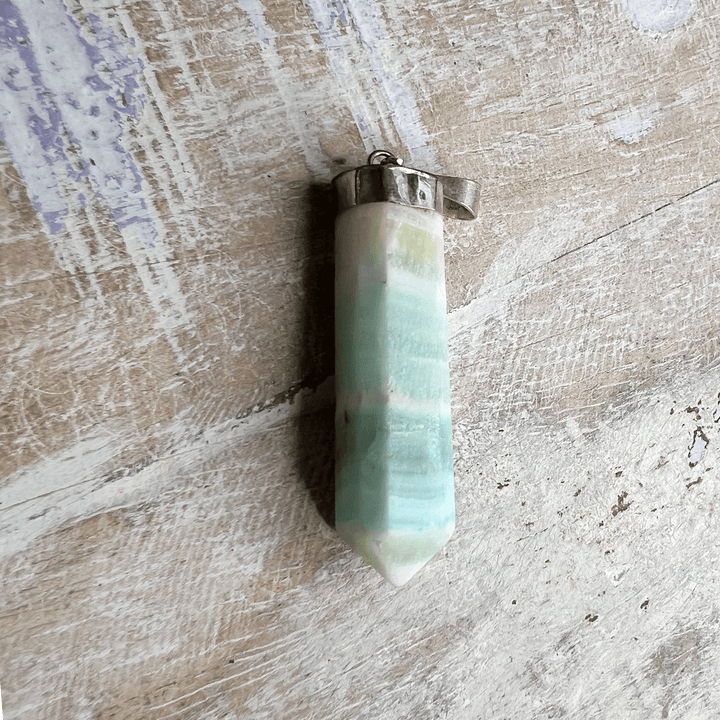 Banded Green Calcite Pendant Necklace-The Gaia Healing Stone