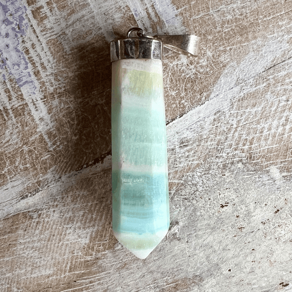 Banded Green Calcite Pendant Necklace-The Gaia Healing Stone