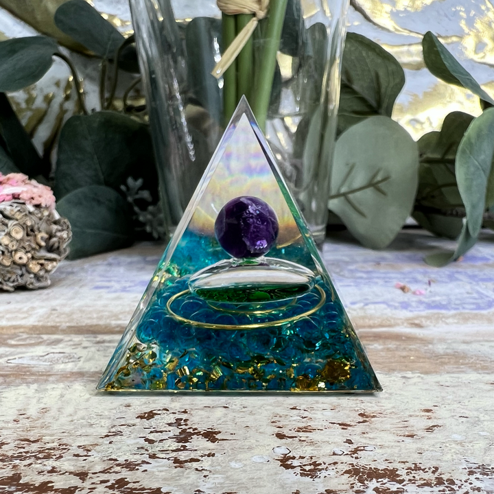 Orgonite Pyramid with a Floating Obsidian Sphere-The Gaia Healing Stone