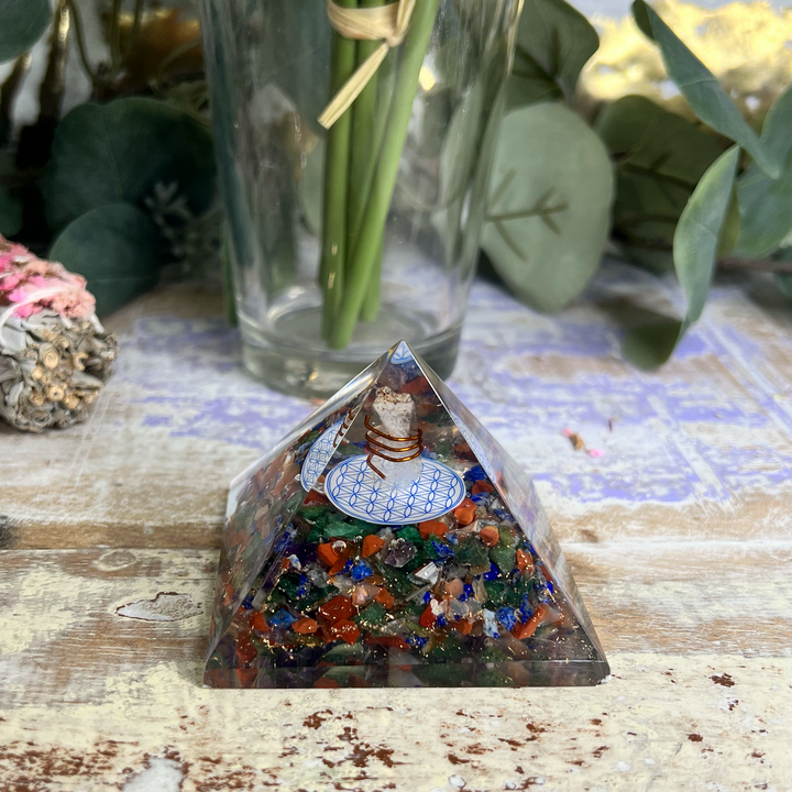 Flower of Life Multi-Color Orgonite Pyramid-The Gaia Healing Stone