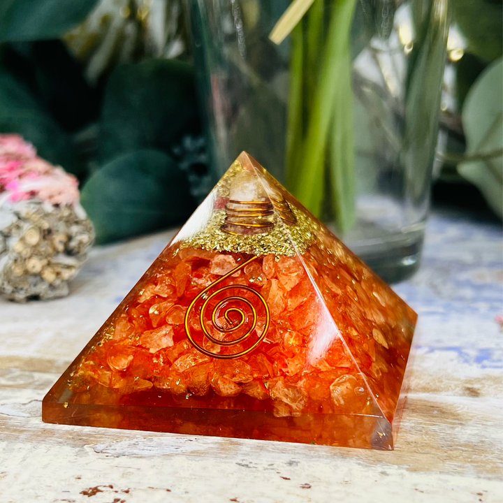 Cosmic Force Orange Orgonite Pyramid-The Gaia Healing Stone