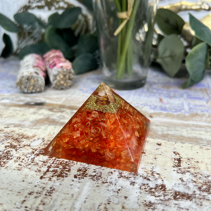 Cosmic Force Orange Orgonite Pyramid-The Gaia Healing Stone