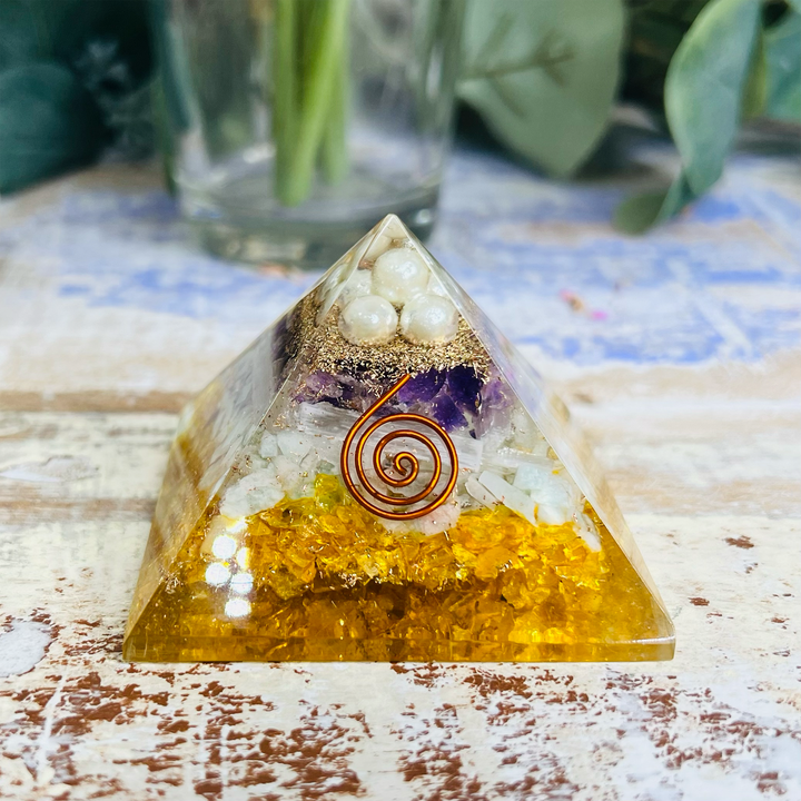 Cosmic Force Yellow Orgonite Pyramid-The Gaia Healing Stone