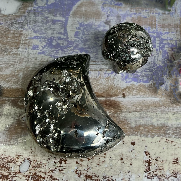 Pyrite Moon & Mushrooms-The Gaia Healing Stone