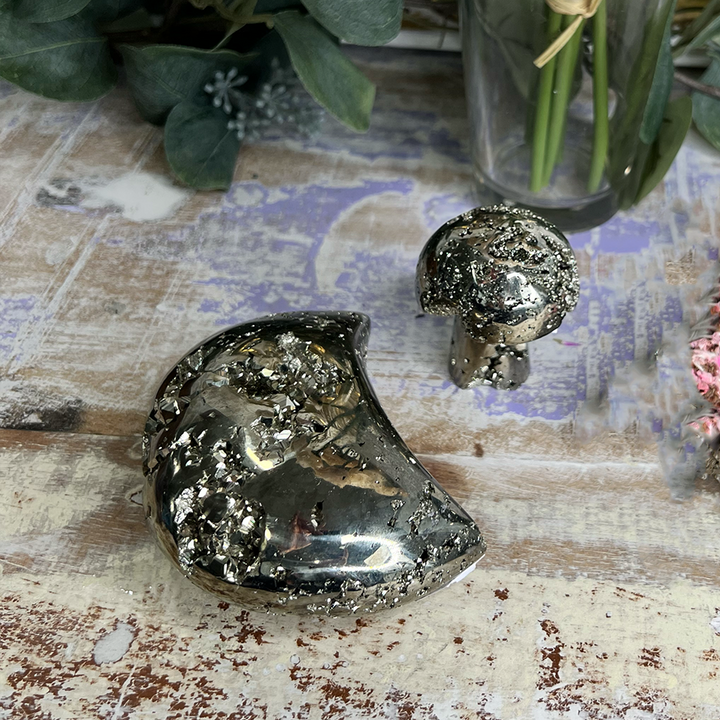 Pyrite Moon & Mushrooms-The Gaia Healing Stone