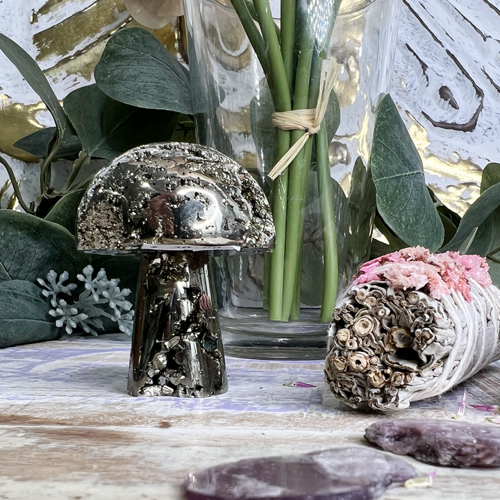 Pyrite Moon & Mushrooms-The Gaia Healing Stone