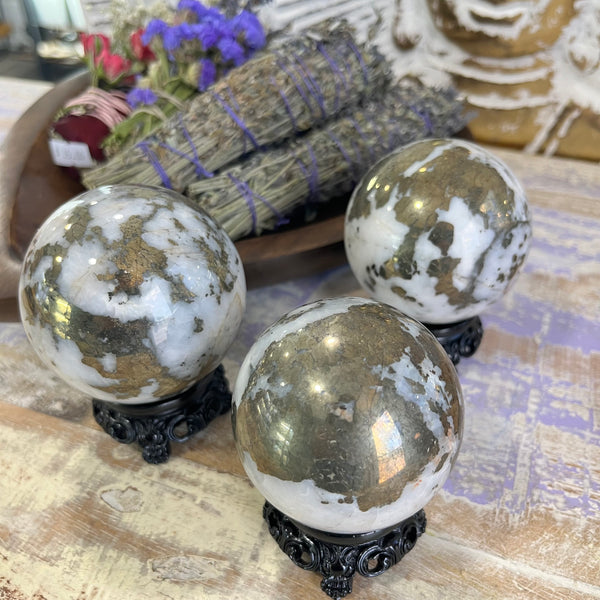 Pyrite & Quartz Spheres-The Gaia Healing Stone