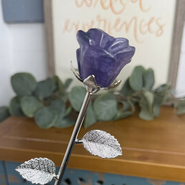 Purple Fluorite Rose with Stem