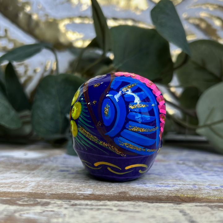 Blue Sugar Skull with Yellow Flower and Pink Accents-The Gaia Healing Stone