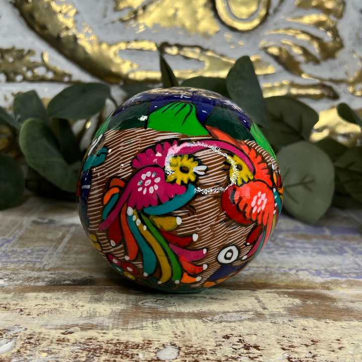 Sugar Skull with a Family Celebrating in Green, Yellow & Red-The Gaia Healing Stone