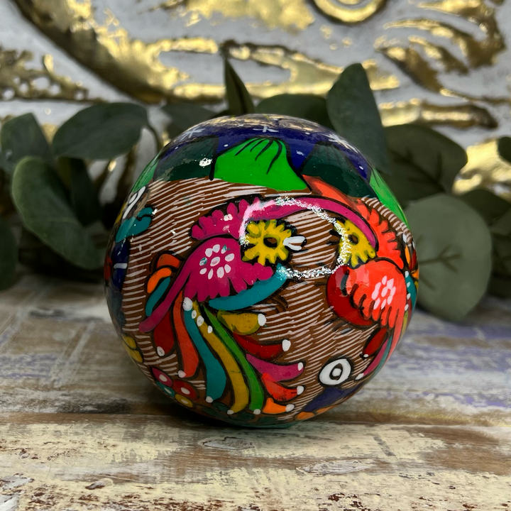 Sugar Skull with a Family Celebrating in Green, Yellow & Red-The Gaia Healing Stone