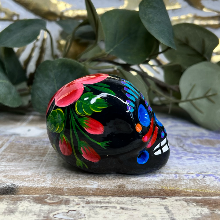 Sugar Skull in Blue, Black and Red Floral Pattern-The Gaia Healing Stone