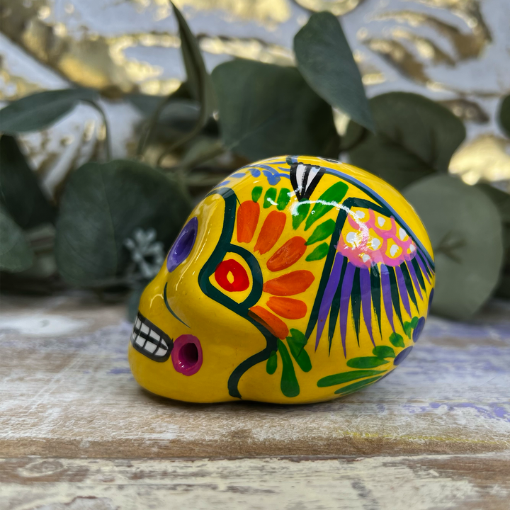 Yellow Floral Sugar Skull-The Gaia Healing Stone