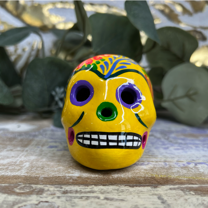 Yellow Floral Sugar Skull-The Gaia Healing Stone