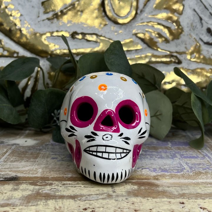 White & Pink Floral Sugar Skull-The Gaia Healing Stone