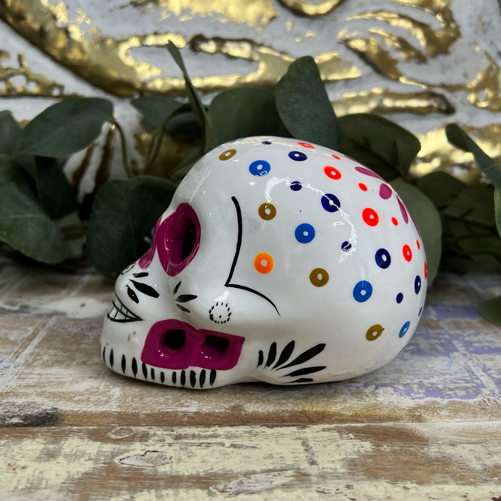 White & Pink Floral Sugar Skull-The Gaia Healing Stone