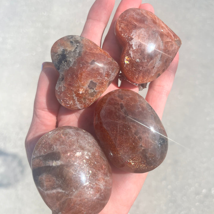 Sunstone Polished Hearts & Palm Stones-The Gaia Healing Stone