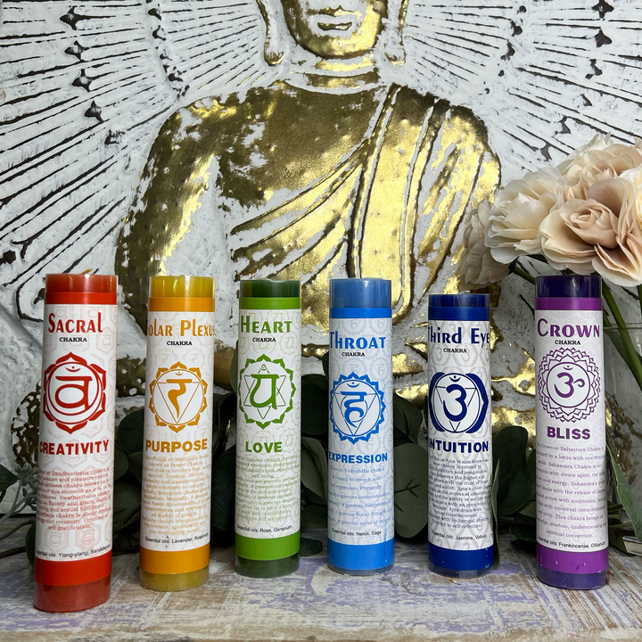 Chakra Pillar Candles 8in-The Gaia Healing Stone